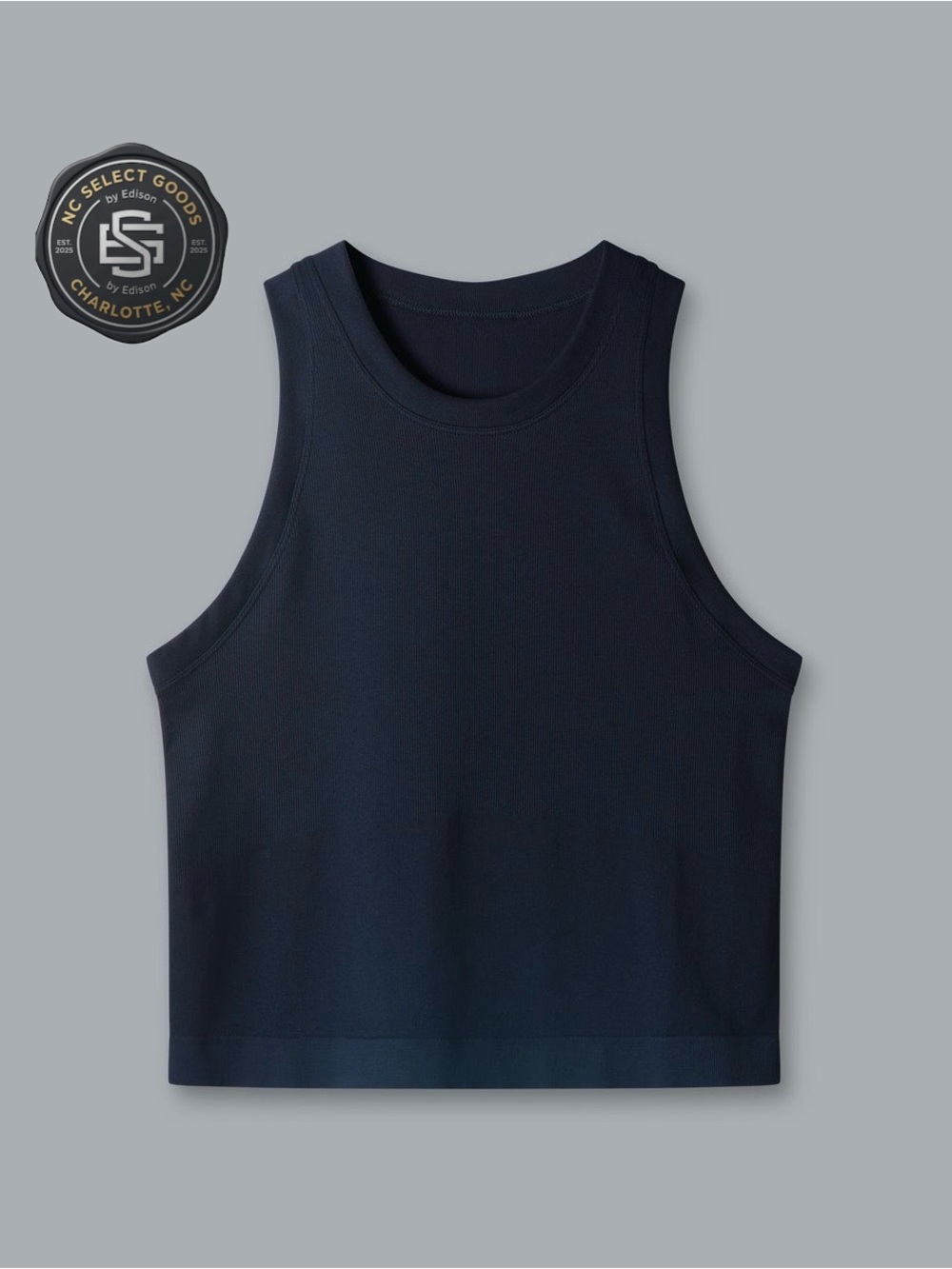 ⁠LNDR Power Crop Tank Top Midnight Blue Seamless Ribbed Activewear Size S M MINT